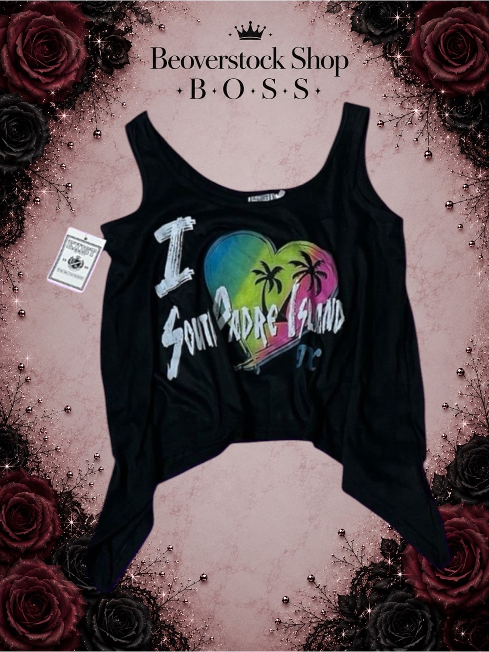 New Exist Miami I Love South Padre Island Black Tank Top Crop Top